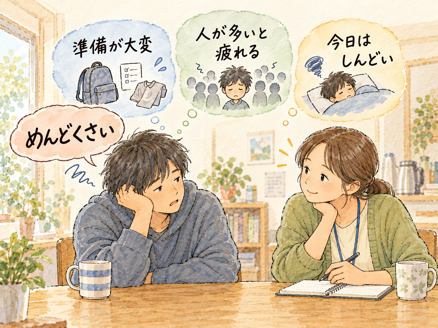 こころ、体、環境、生活の4つの視点から理由を考える生活支援