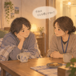 本人と支援者が入浴や生活について一緒に考える場面のイラスト